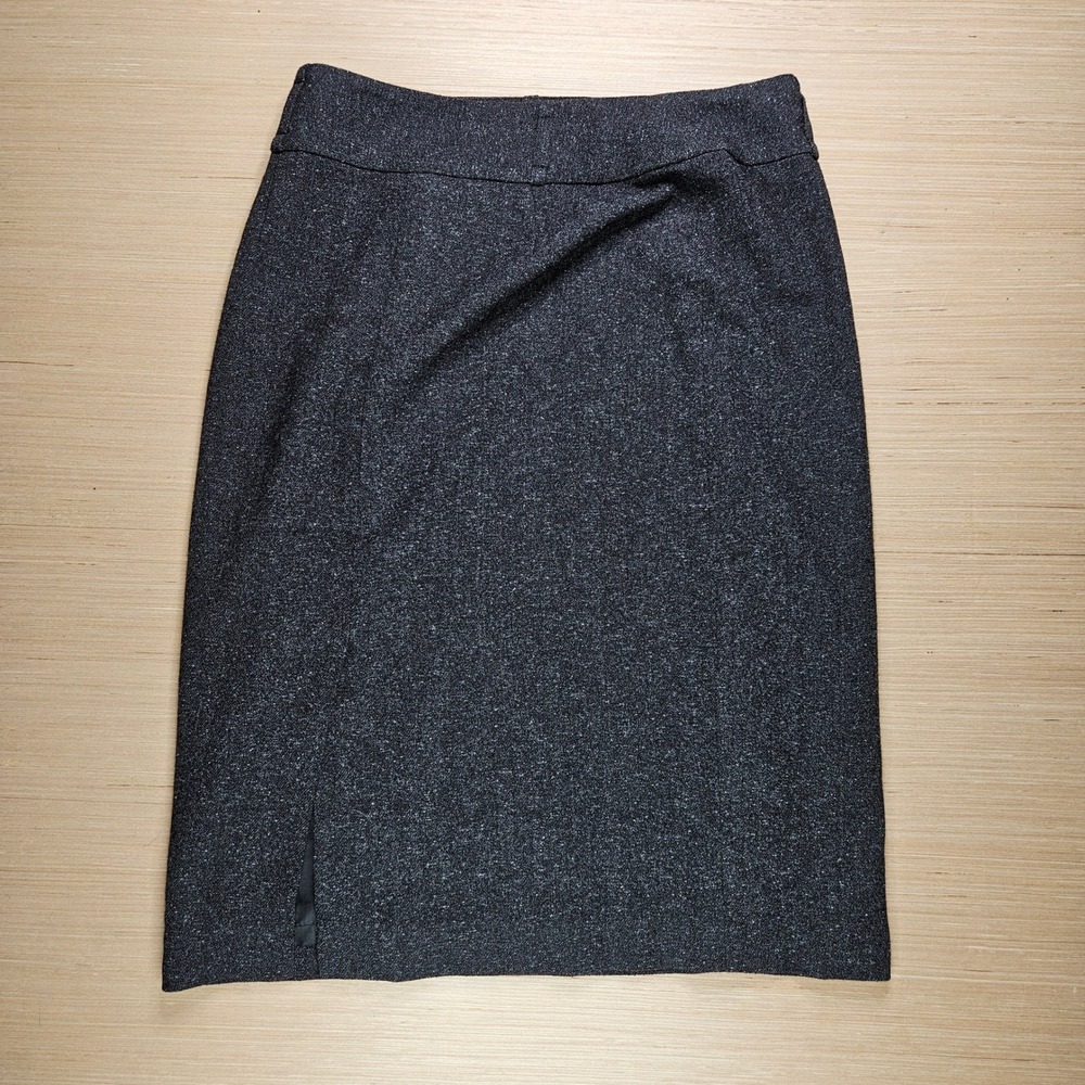 Anne Klein Pencil‎ Skirt Women 10 Black Gray Stretch Tweed Slit 10130371-224